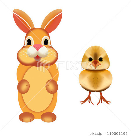 cute Easter bunny and chicken hand-drawn on a white background 110001192