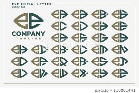 Luxury eye or leaf shape lowercase letter E EE logo design set 110001441