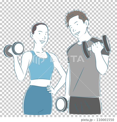 Men and women training with dumbbells 110001550