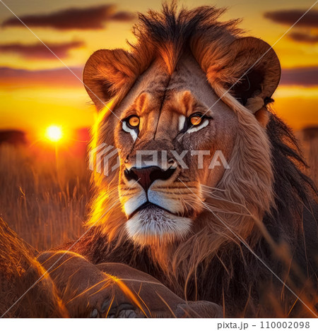 Beautiful proud adult lion close-up. 110002098