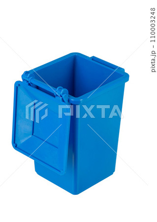 Blue recycling bin isolated on white background. Garbage, trash bin Blue recycling bin isolated on white background. Garbage, trash bin 110003248