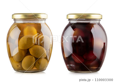 Two olives bottles on white background. File contains clipping path. Two olives bottles on white background. File contains clipping path. 110003300