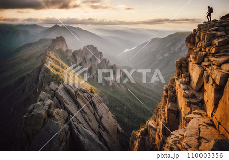 A rock climber reaching the top of a challenging cliff. 110003356