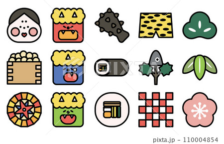 かわいい節分のイラストアイコンセット（縁ありカラー） 110004854