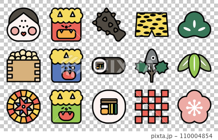 かわいい節分のイラストアイコンセット（縁ありカラー） 110004854