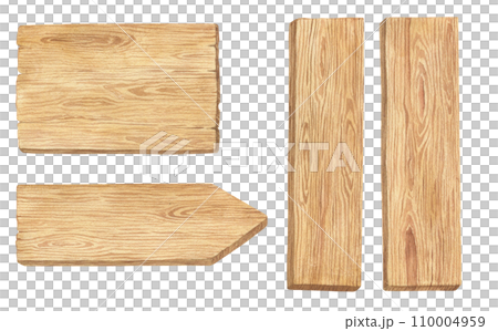 Watercolor illustration set of wood texture, wooden planks or direction pointer signpost isolated. Handmade. 110004959