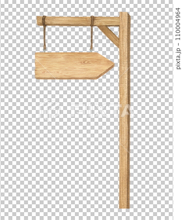 Watercolor illustration of wood sign holder, wooden arrow-shaped plank or direction pointer signpost isolated. Handmade. 110004964