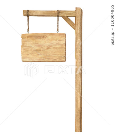 Watercolor illustration of wood sign holder, wooden plank or direction pointer signpost isolated. Handmade. Watercolor illustration of wood sign holder, wooden plank or direction pointer signpost isolated. Handmade. 110004965