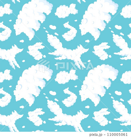 Cute fluffy clouds similar to animals. Kids seamless pattern. Childish dreams and imagination. White bear and rabbit. Cloudy mammals. Fox and bird. Blue sky. Garish vector background Cute fluffy clouds similar to animals. Kids seamless pattern. Childish dreams and imagination. White bear and rabbit. Cloudy mammals. Fox and bird. Blue sky. Garish vector background 110005061