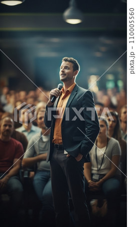 Man speaker performing on stage 110005560