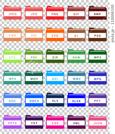 ファイル拡張子 アイコンセット 30種（カラフル） 110006100