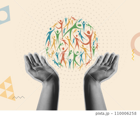 Diverse people cartoon and hand in retro collage vector illustration 110006258