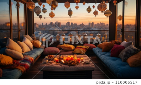 A rooftop New Year's celebration in Arabian...のイラスト素材 [110006517] - PIXTA