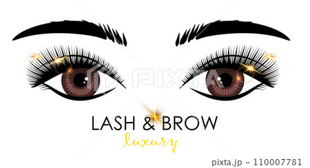 Eyelash extension. Beauty salon banner. Lengthening mascara. Makeup procedure. Curved false lash. Cosmetologist service. Female eye and brow. Beautician treatment card. Vector flyer design 110007781