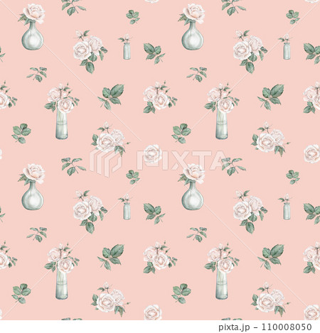 Light peach fuzz color roses seamless pattern. Cream roses arrangement. collection garden flowers and leaves. watercolor hand painting illustration on isolate background. For wedding invitations Light peach fuzz color roses seamless pattern. Cream roses arrangement. collection garden flowers and leaves. watercolor hand painting illustration on isolate background. For wedding invitations 110008050