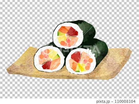 Delicious thick sushi rolls in watercolor style, Ehomaki 110008104