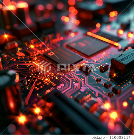 電子基盤　コンピューター　CPU  回路　ネオン 110008114