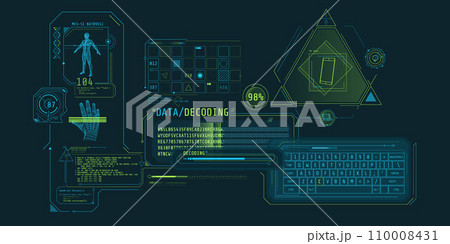 Futuristic HUD interface for entering and decoding personal data. Futuristic HUD interface for entering and decoding personal data. 110008431