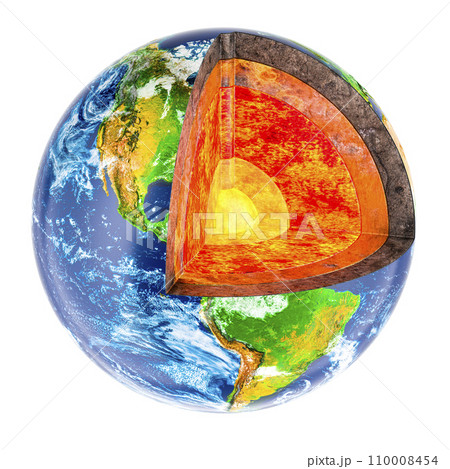 Detailed structure of Earth Globe. Cross-Sectional Earth Model, 3D rendering 110008454