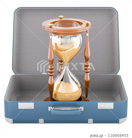 Suitcase with Hourglass inside, 3D rendering 110008455