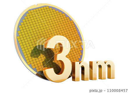 Silicon Wafer with Processor Cores, 3nm size. 3D rendering 110008457