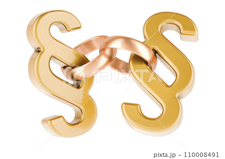 Wedding gold rings with section, paragraph symbols. 3D rendering 110008491