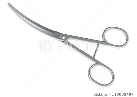 Surgical Medical Scissors Curved. 3D rendering 110008497