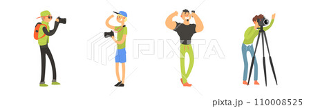 Professional Photographer with Camera Take Photo Vector Set Professional Photographer with Camera Take Photo Vector Set 110008525