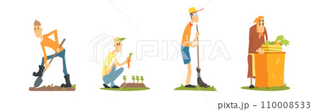 Man and Woman Local Farmer Character with Crop Vector Set Man and Woman Local Farmer Character with Crop Vector Set 110008533