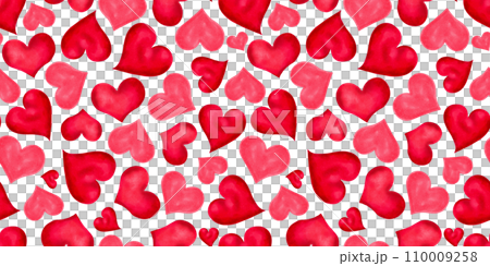 Seamless pattern for Valentine's Day. Background of pink, red hearts. For design decoration for mother's day, friends, girlfriends, singles day, weddings. Hand drawn isolated watercolor illustration. 110009258