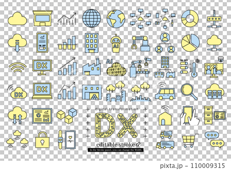 DX 企業のデジタルトランスフォーメーションのアイコンセット (編集可能なストローク) DX 企業のデジタルトランスフォーメーションのアイコンセット (編集可能なストローク) 110009315