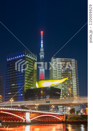 「東京都」東京スカイツリーと隅田川の夜景 「東京都」東京スカイツリーと隅田川の夜景 110009929