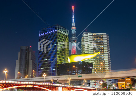 「東京都」東京スカイツリーと隅田川の夜景 「東京都」東京スカイツリーと隅田川の夜景 110009930