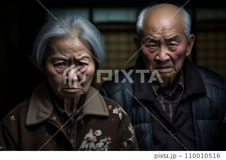 怒っている日本人の老夫婦 怒っている日本人の老夫婦 110010516
