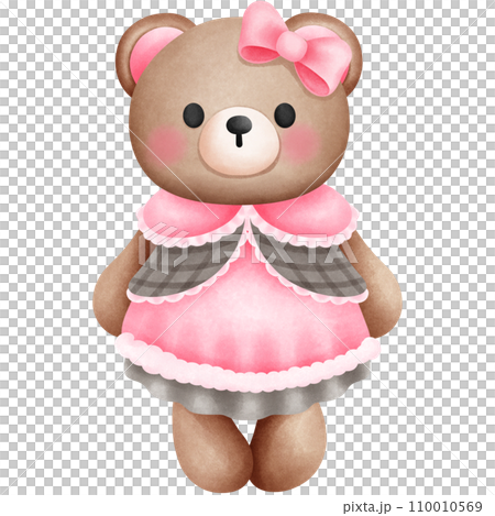 Cheerful watercolor cute baby girl teddy bear - Stock Illustration  [110060519] - PIXTA