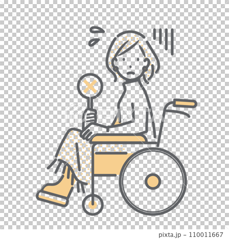 トラブルを抱える車椅子を使用する若い女性 シンプルでお洒落な線画イラスト トラブルを抱える車椅子を使用する若い女性 シンプルでお洒落な線画イラスト 110011667