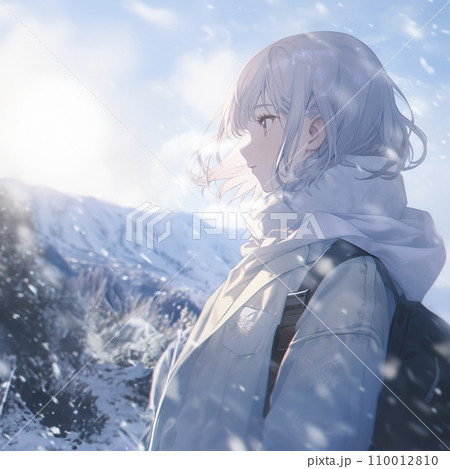 山の頂上から眺める山脈　白銀の世界（AI生成画像） 110012810