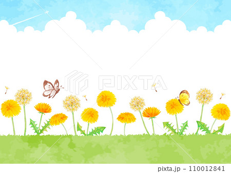 かわいいタンポポが咲く風景イラスト 110012841