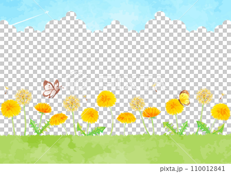 Landscape illustration with cute dandelions blooming 110012841
