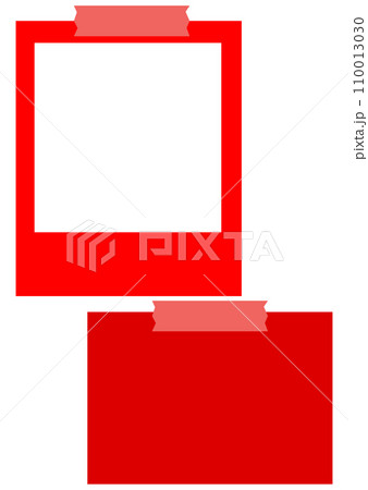 壁に貼った赤のポラ写真風フレームとメモ帳フレーム 110013030