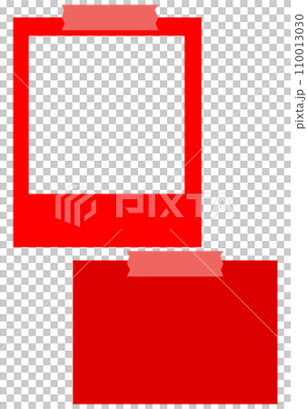 壁に貼った赤のポラ写真風フレームとメモ帳フレーム 110013030