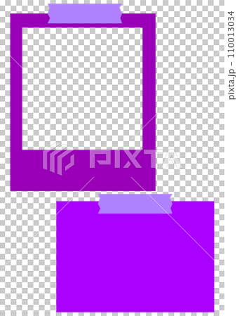 壁に貼った濃い紫のポラ写真風フレームとメモ帳フレーム 110013034