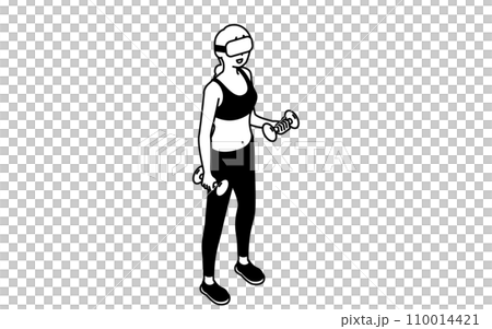 VRフィットネス、VRゴーグルをつけてダンベルトレーニングする女性 VRフィットネス、VRゴーグルをつけてダンベルトレーニングする女性 110014421