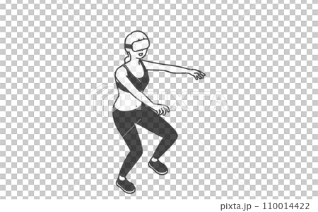 VRフィットネス、VRゴーグルをつけてトレーニング、スクワットする女性 110014422