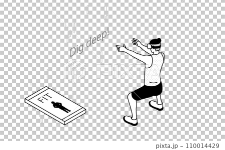 VRフィットネス、VRゴーグルをつけてトレーニング、スクワットする男性 110014429