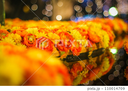 【冬素材】花手水のイルミネーション 110014709