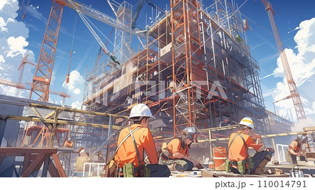 [AI生成画像]建設現場、多くの作業員12 110014791