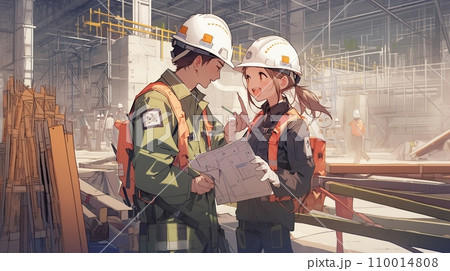 [AI生成画像]男女の作業員、建設現場1 110014808