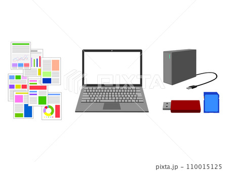 仕事で必要な書類とパソコンと記録メディア 110015125