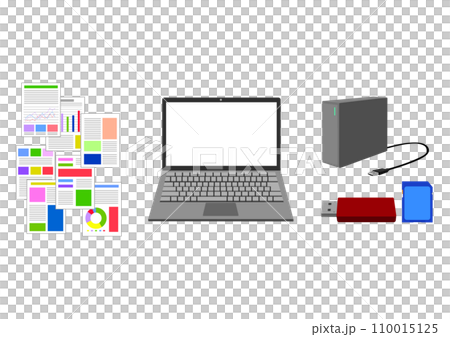 仕事で必要な書類とパソコンと記録メディア 110015125